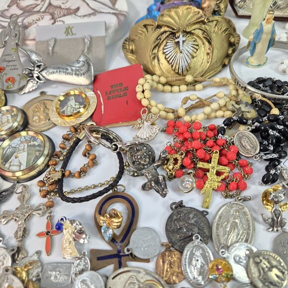 Huge Lot Of Religious Items Catholic Rosaries Medals Water Font and More - Picture 7 of 9